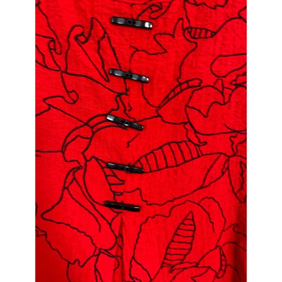 Ali Miles Red Floral Asymmetrical Tunic Top size Small Lagenlook Boho - Picture 5 of 16